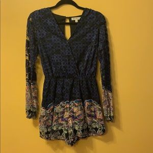 Gianni Bini navy blue lace long sleeved romper